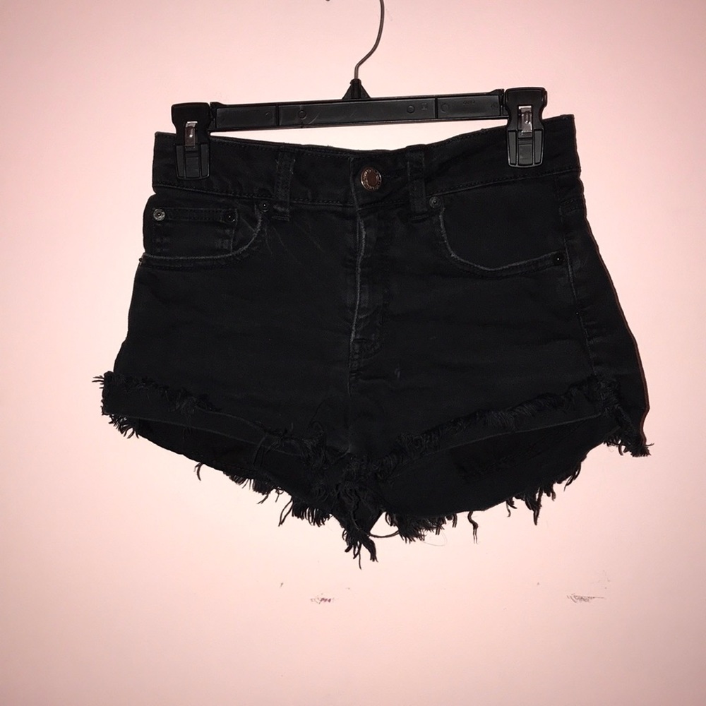 American Eagle black distressed jean shorts